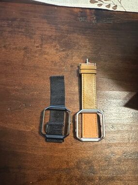 Apple Watch Straps — Black Mesh & Tan Leather